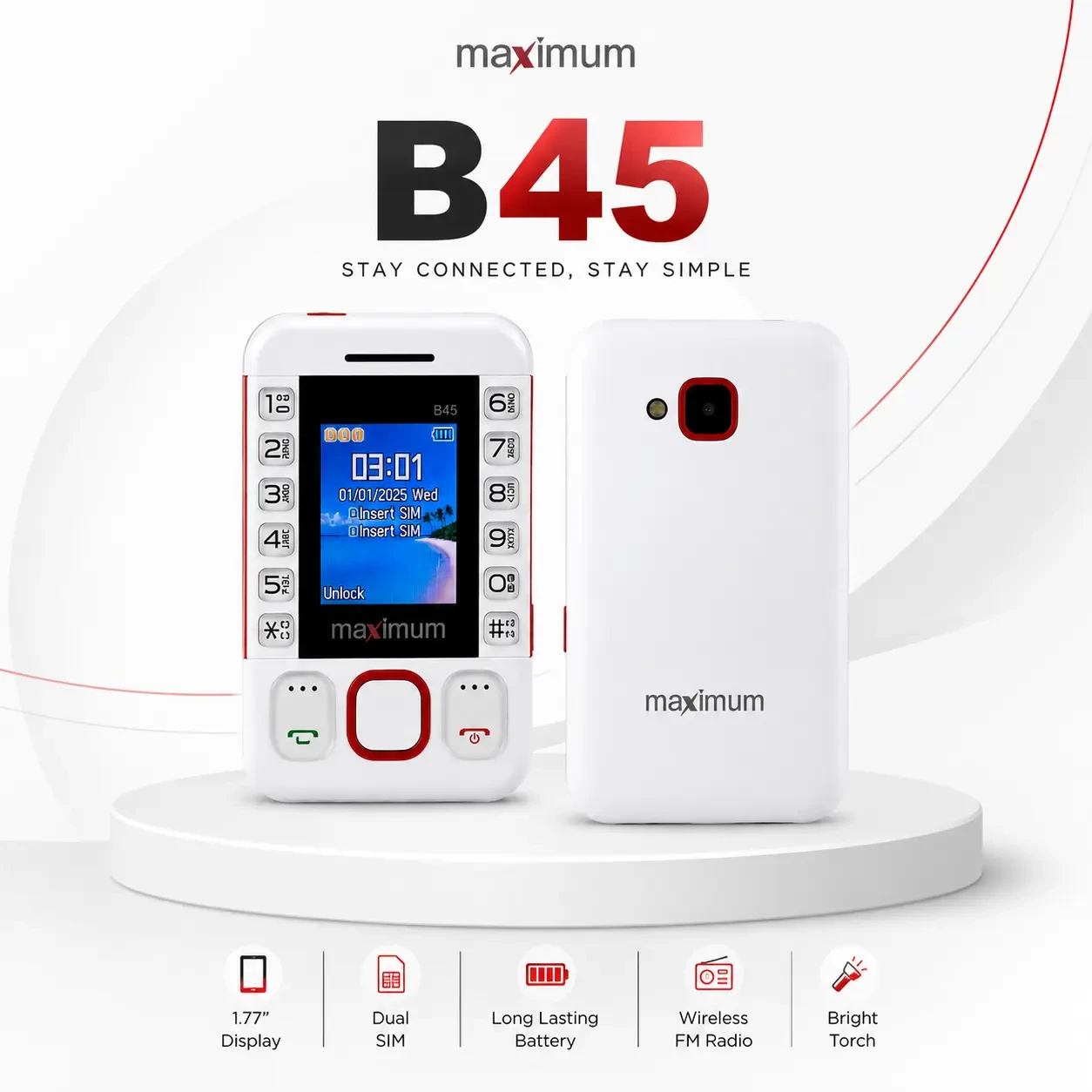 Maximum B45 Mini Card Phone with Bluetooth Dialer & 10000mAh Battery